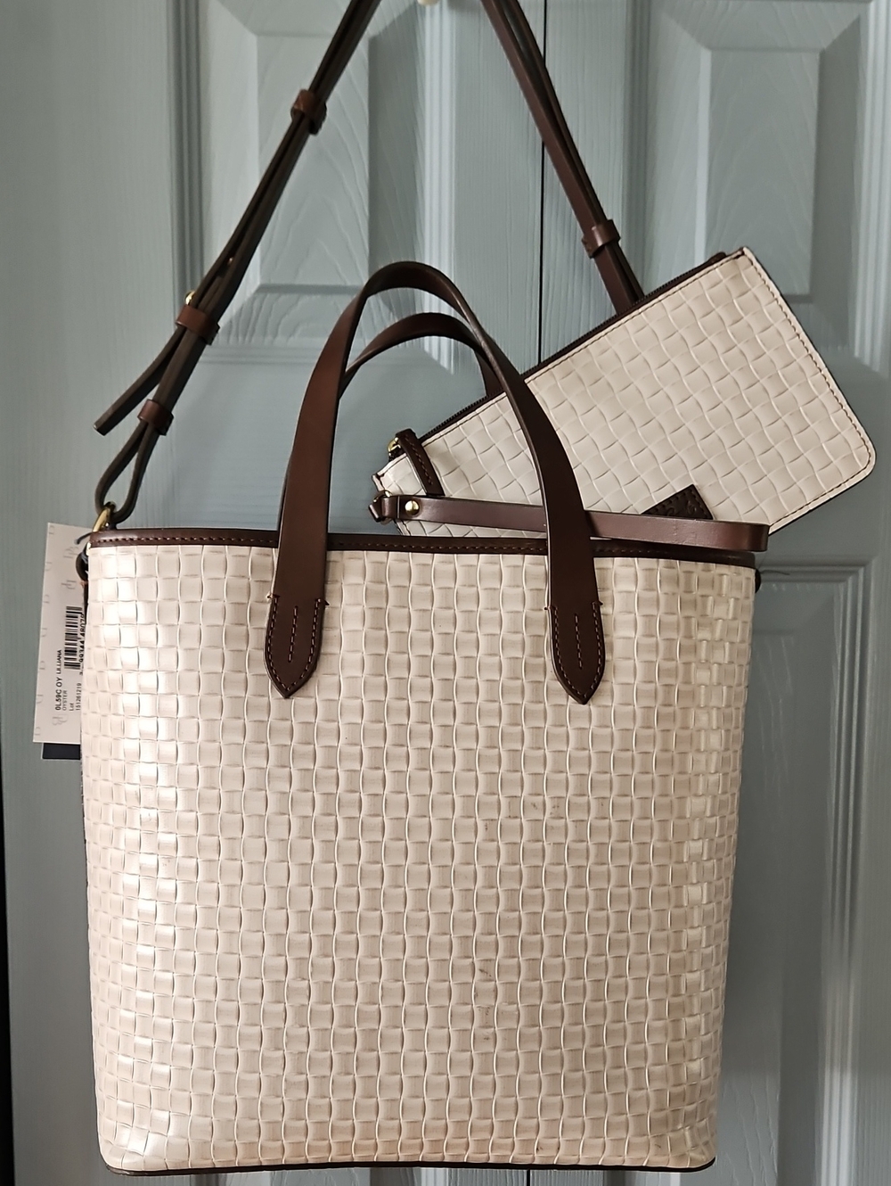 🪸 SUMMER SALE Dooney & Bourke Oyster White Woven Liliana Satchel/Matching Purse - Picture 3 of 16
